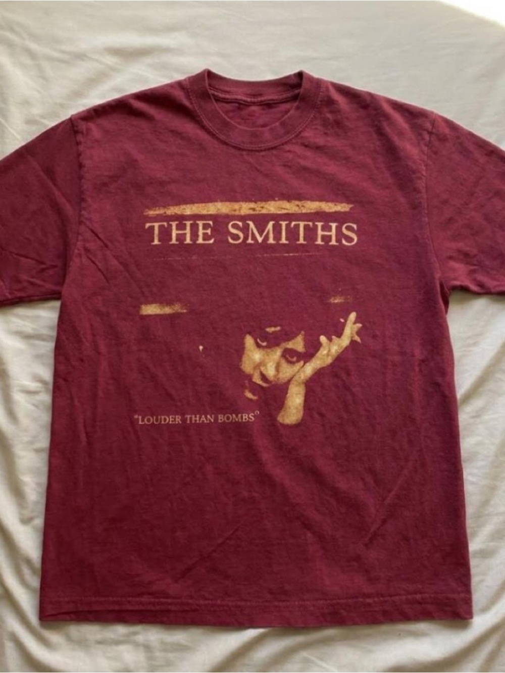 Gildan The Smiths 'Louder Than Bombs' Graphic Tee - Burgundy with Gold Print